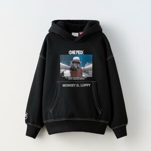 NWT Zara Big Boys Netflix One Piece Black Fleece Hooded Pullover Sweatshirt 9-10